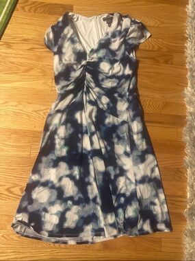 Maggy London Navy & White Twist-Front Midi Dress